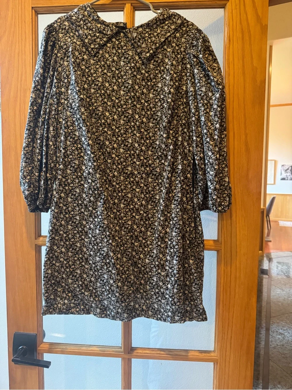 Free People Black & Light Blue Floral Puff-Sleeve Mini Dress